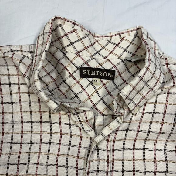 Stetson Western Button Down Shirt Men's XXL Brown Striped Vintage Cowboy Rancher - Picture 6 of 8